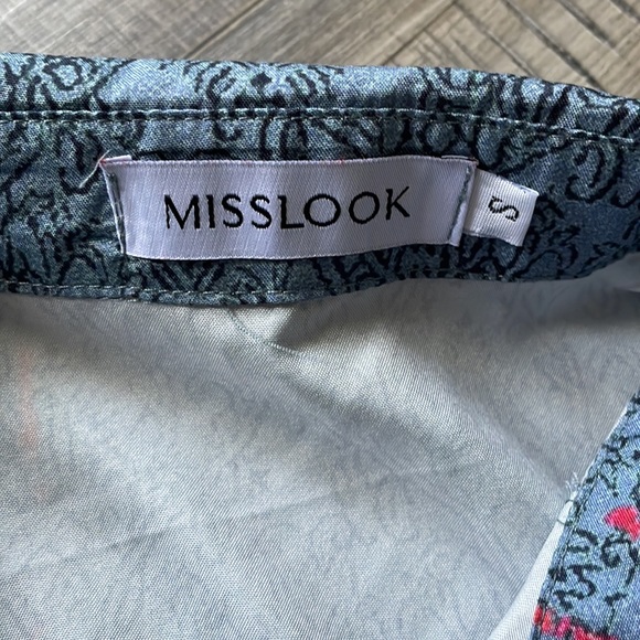 MISSLOOK blouse, red and blue-grey with tribal type pattern, size S - Picture 3 of 5